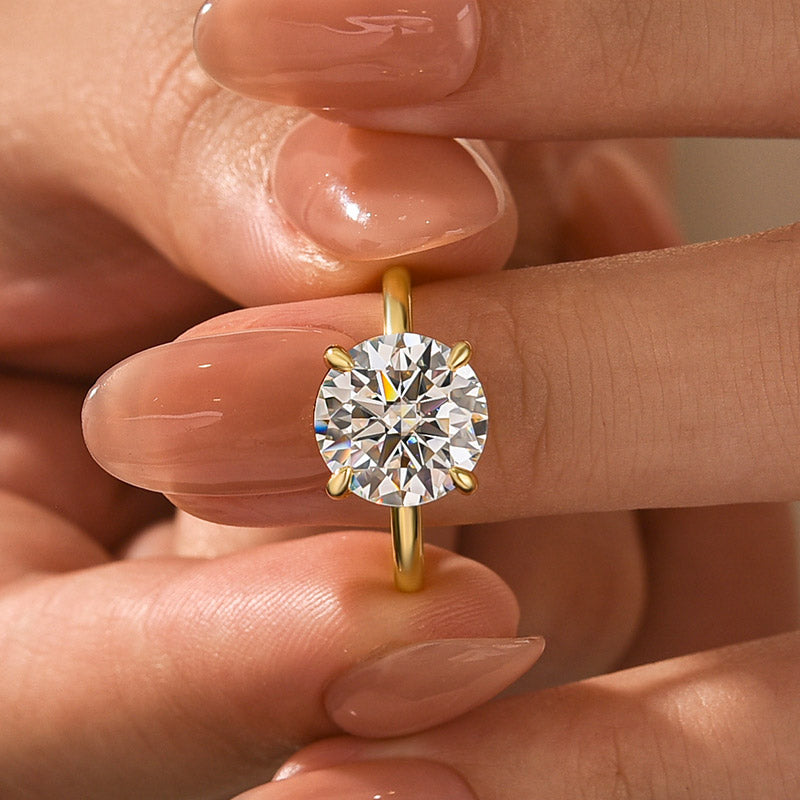 Moissanite 4.0 Ct Solitaire Round Cut Yellow Gold Promise Ring
