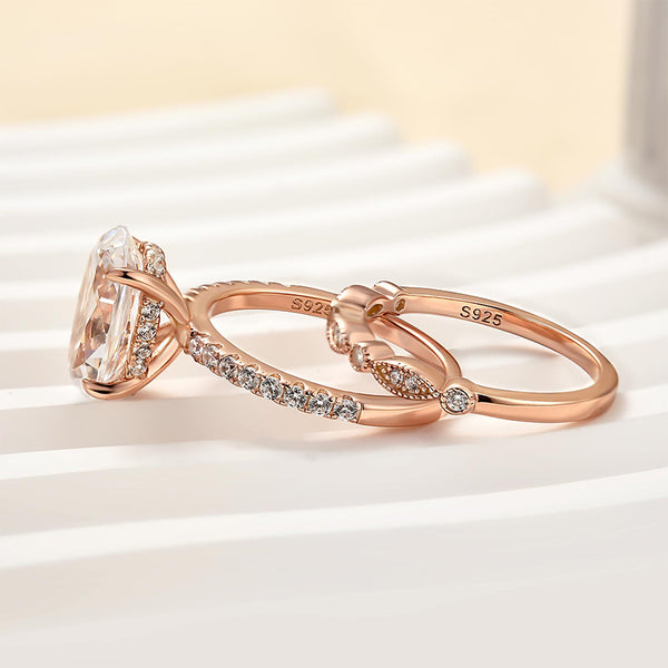 Louily Unique Rose Gold Oval Cut Wedding Ring Set