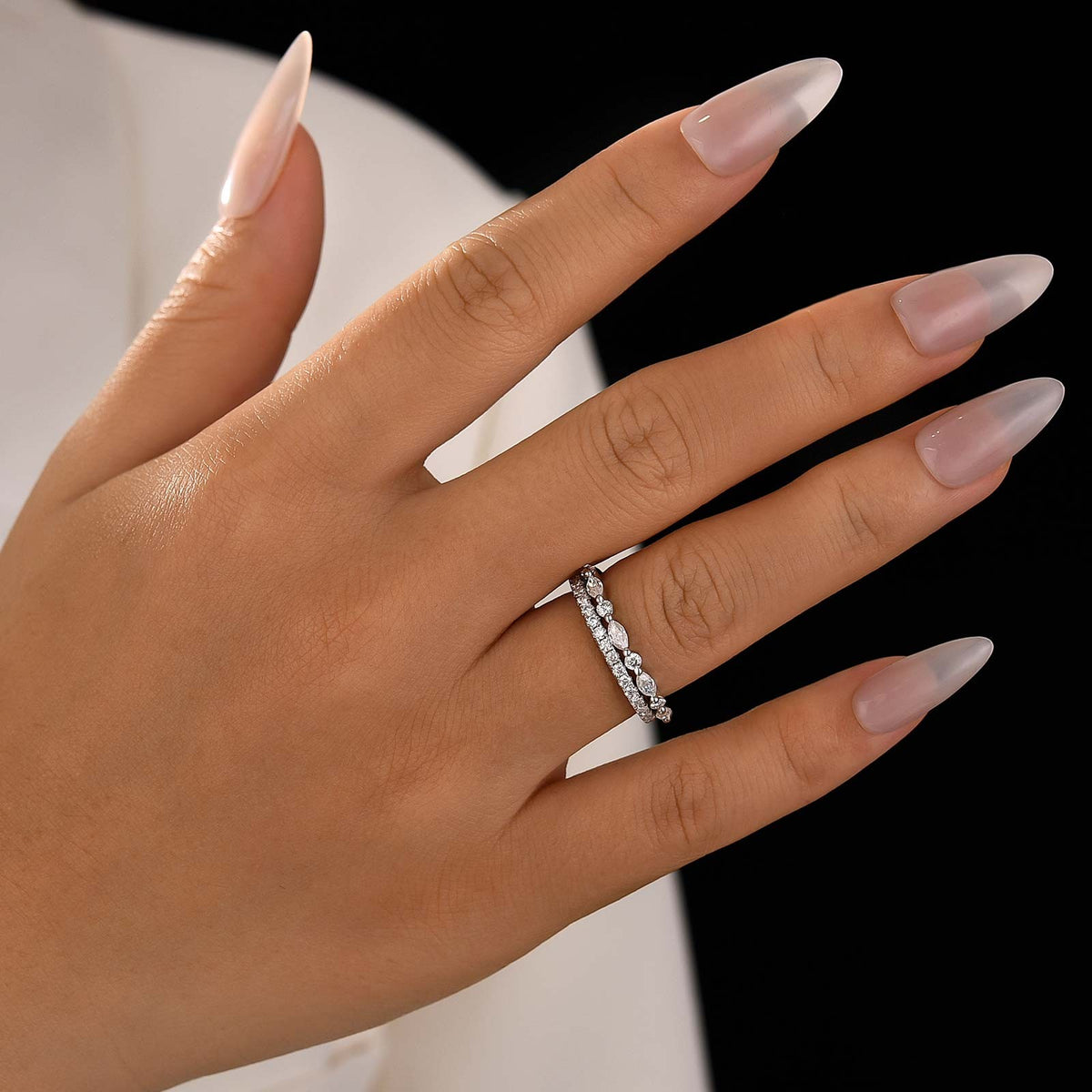 Eternity Stackable Round Cut & Marquise Cut Wedding Band Set