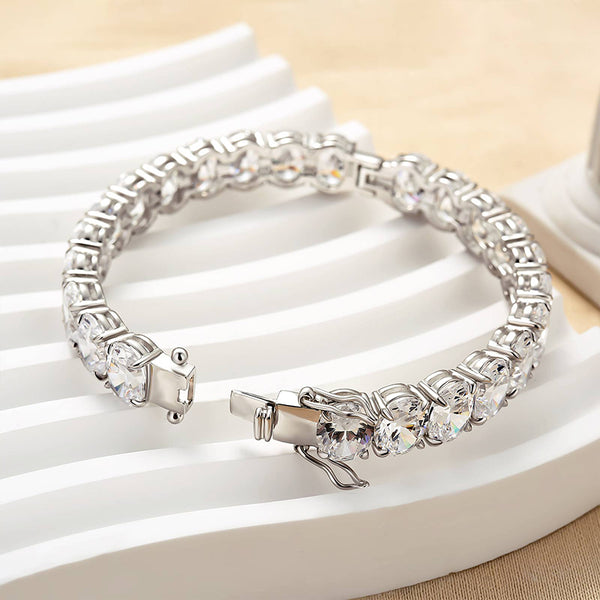 Romantic Luxurious White Oval Cut Bracelet for Women In Sterling Silver