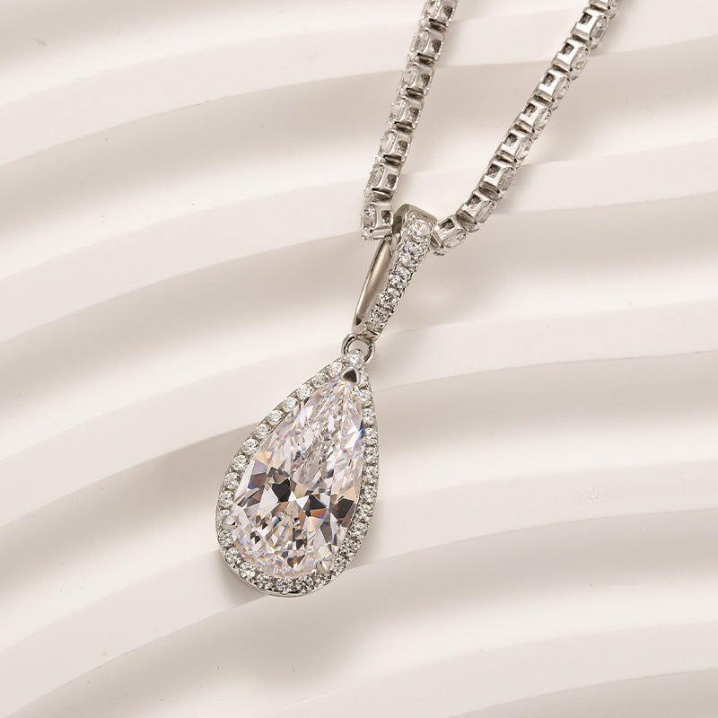 Louily Sparkle Halo Pear Cut Women's Tennis Chain Necklace In Sterling Silver - louilyjewelry
