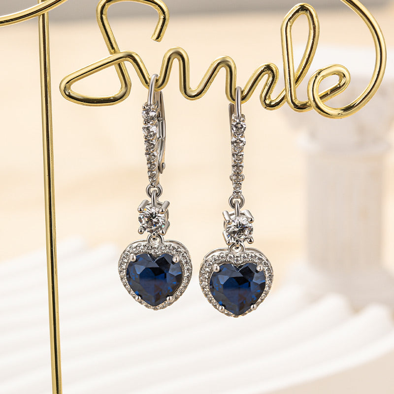 Louily Elegant Blue Stone Heart Cut Women's Earrings - louilyjewelry