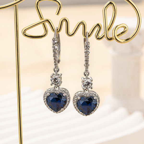 Louily Elegant Blue Stone Heart Cut Women's Earrings