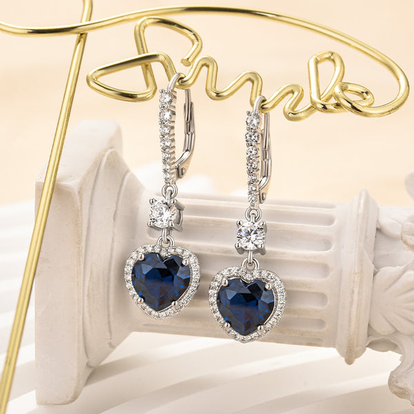 Louily Elegant Blue Stone Heart Cut Women's Earrings