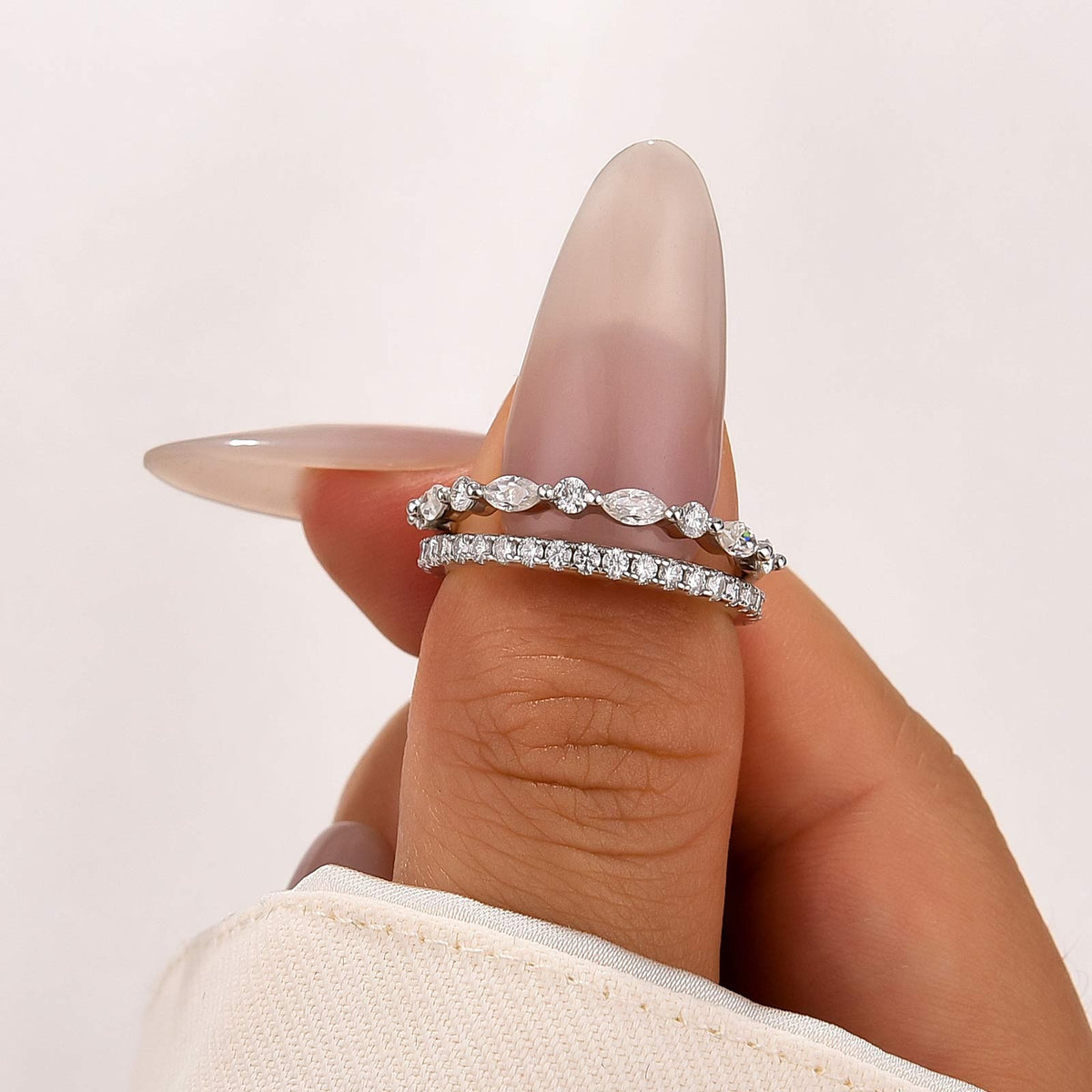 Eternity Stackable Round Cut & Marquise Cut Wedding Band Set