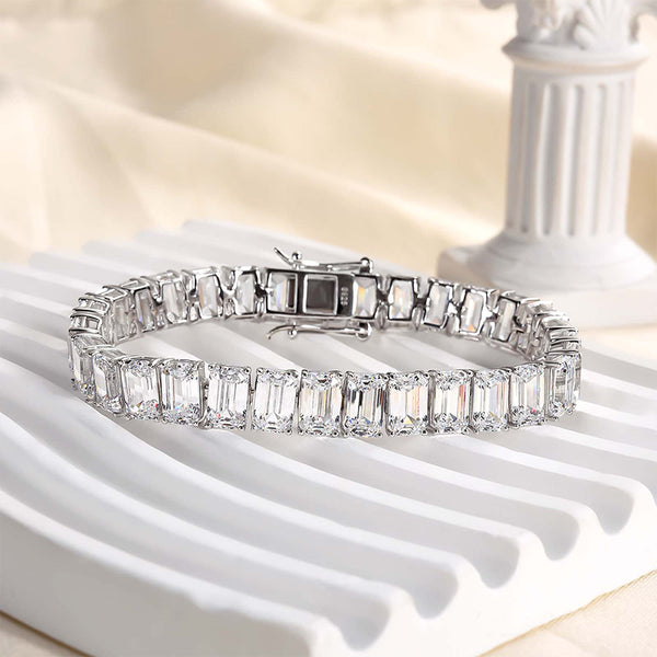 Romantic Classic White Emerald Cut Bracelet for Women In Sterling Silver