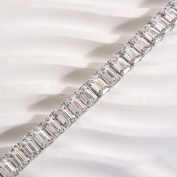 Romantic Classic White Emerald Cut Bracelet for Women In Sterling Silver