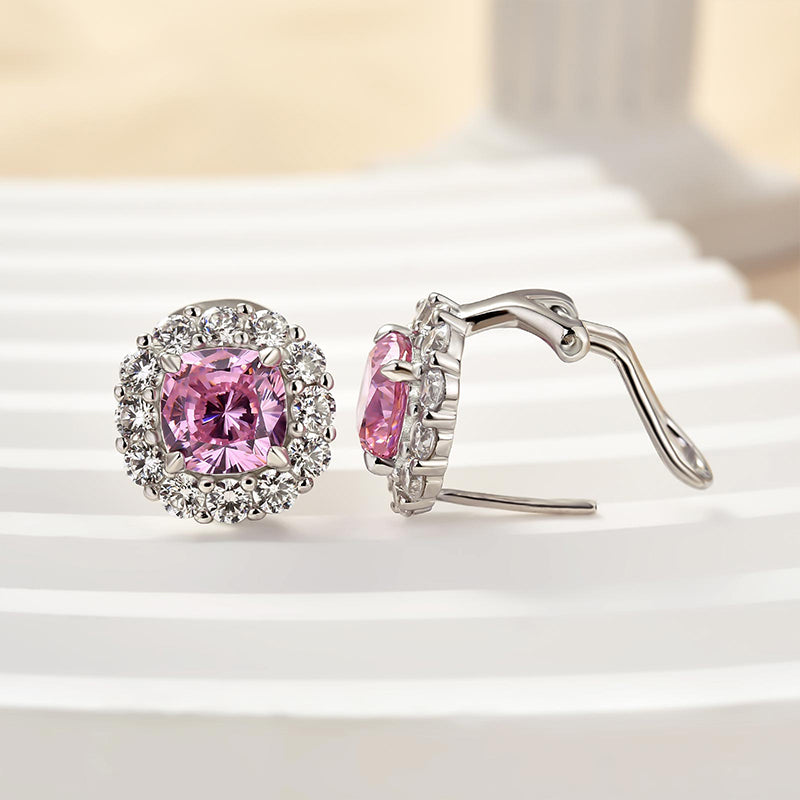 Louily Lovely Pink Stone Cushion Cut Women's Stud Earrings - louilyjewelry