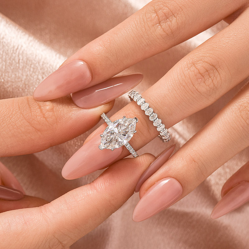 Louily Moissanite 2PC 4.0 Ct Marquise&Oval Cut White Gold Wedding Ring Set