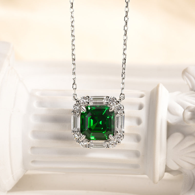 Louily Asscher Cut Green Necklace In Sterling Silver - louilyjewelry