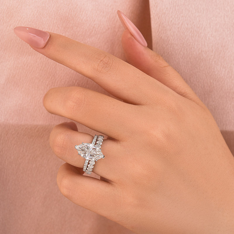 Louily Moissanite 2PC 4.0 Ct Marquise&Oval Cut White Gold Wedding Ring Set