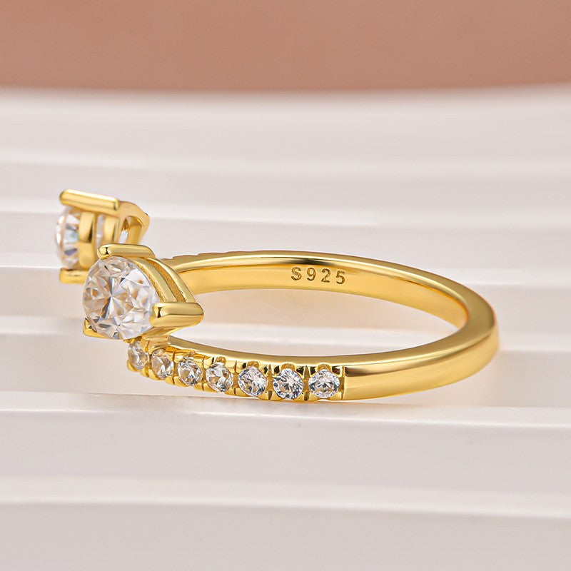 Moissanite 1.0Ct Pear Cut Yellow Gold Open Wedding Band In Sterling Silver