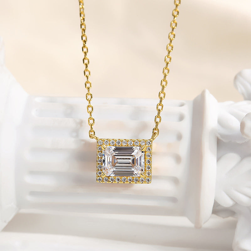 Louily Fashion Halo Design Emerald Cut Necklace In Sterling Silver - louilyjewelry