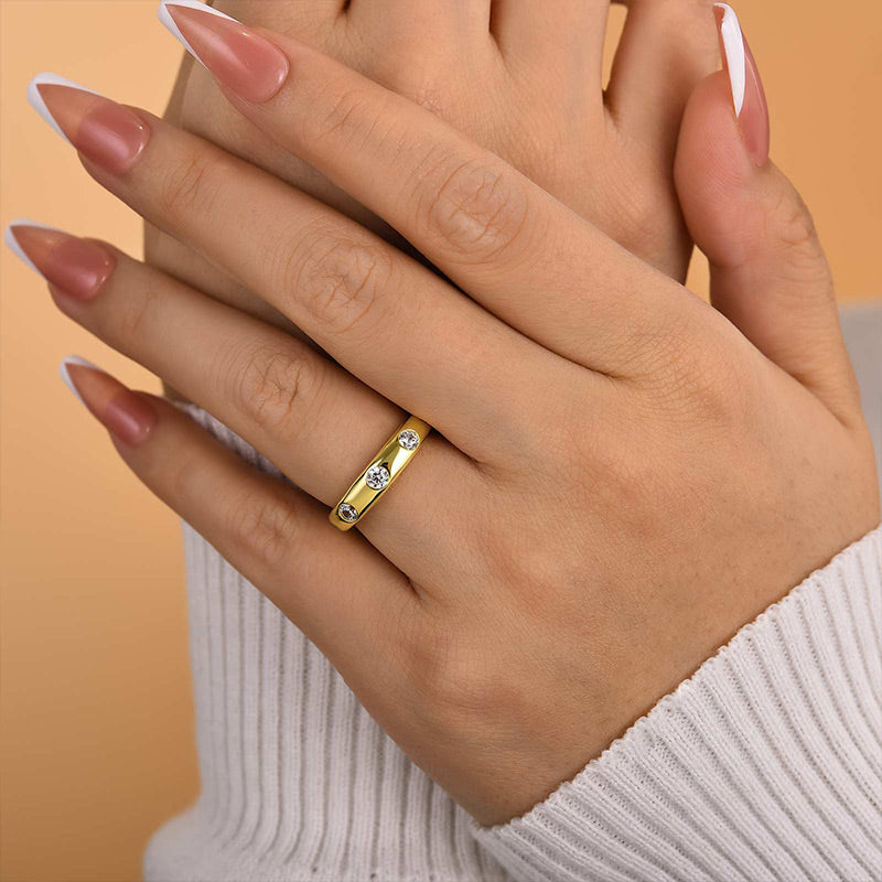 Louily Vintage Yellow Gold Round Cut Wide Wedding Band - louilyjewelry