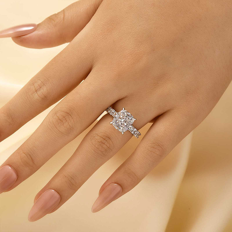 Louily Stunning Sterling Silver Crushed Ice Cushion Cut Engagement Ring - louilyjewelry