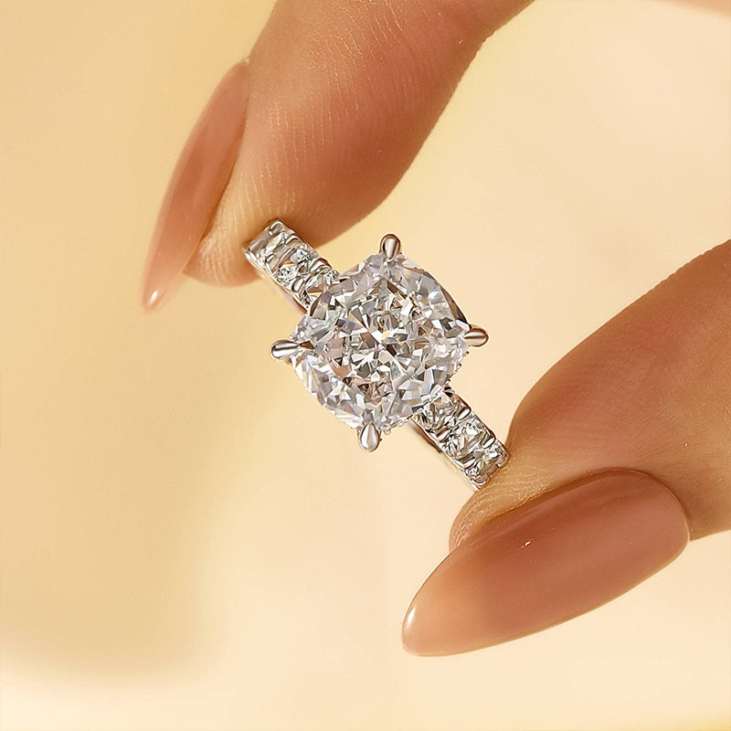 Louily Stunning Sterling Silver Crushed Ice Cushion Cut Engagement Ring - louilyjewelry