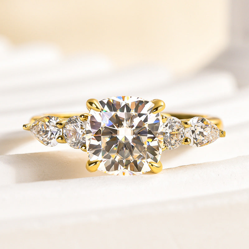 Louily Moissanite 2.0 Carat Cushion Cut Five Stone Engagement Ring - louilyjewelry