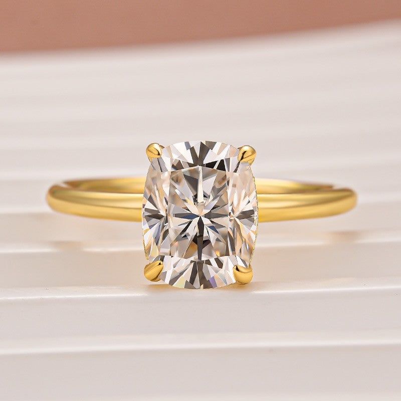 Moissanite 2.5 Ct Cushion Cut Solitaire Yellow Gold Promise Ring For Women