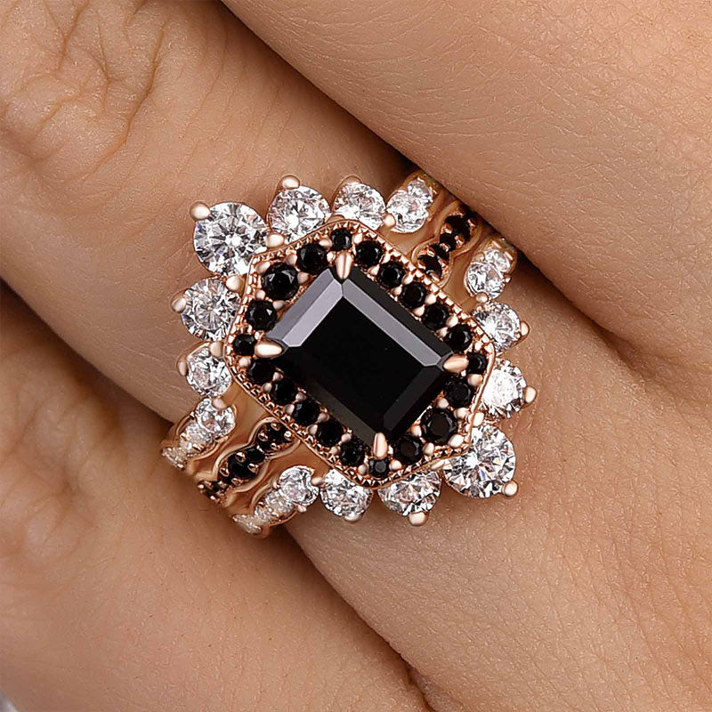 Louily Unique Rose Gold Radiant Cut 3PC Wedding Set - louilyjewelry