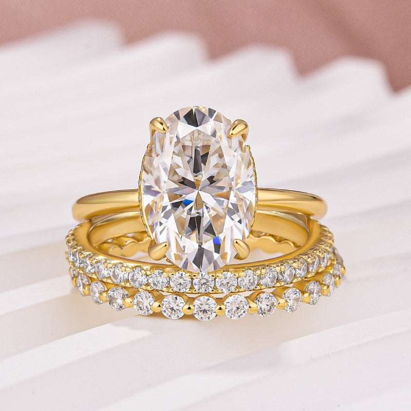 Moissanite Solitaire 4.0Ct Oval Cut Yellow Gold Women's Wedding Ring Set - louilyjewelry