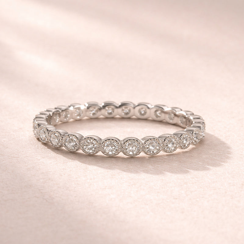 Louily Moissanite 0.5 Ct Round Cut Pave Wedding Band - louilyjewelry