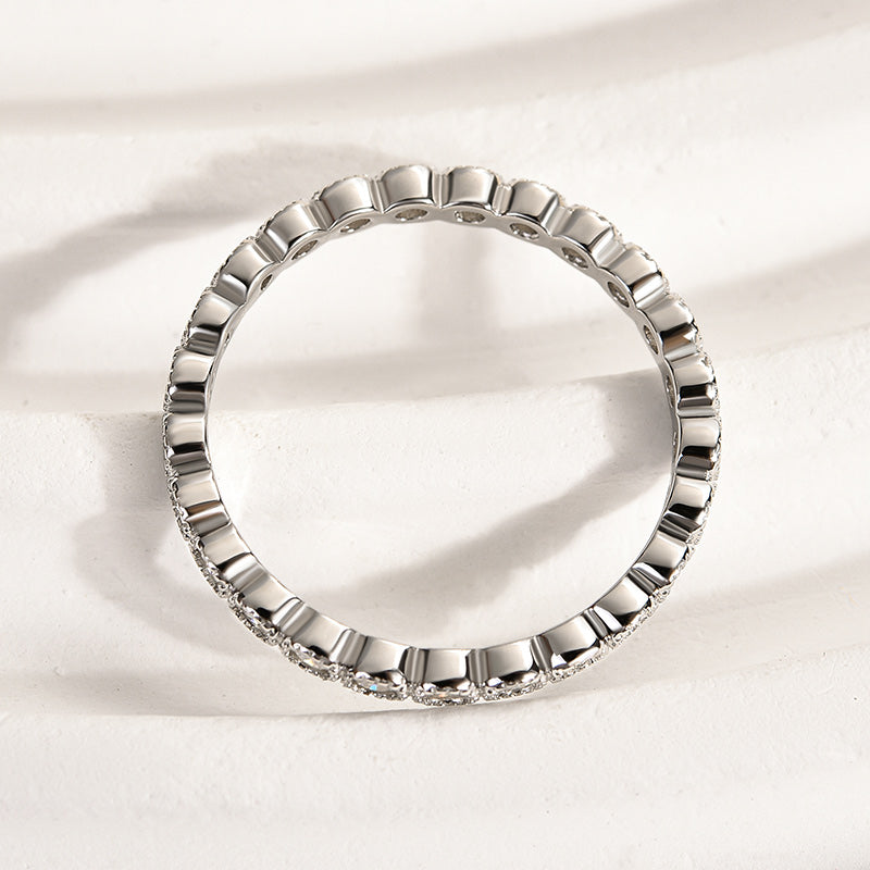 Louily Moissanite 0.5 Ct Round Cut Pave Wedding Band - louilyjewelry