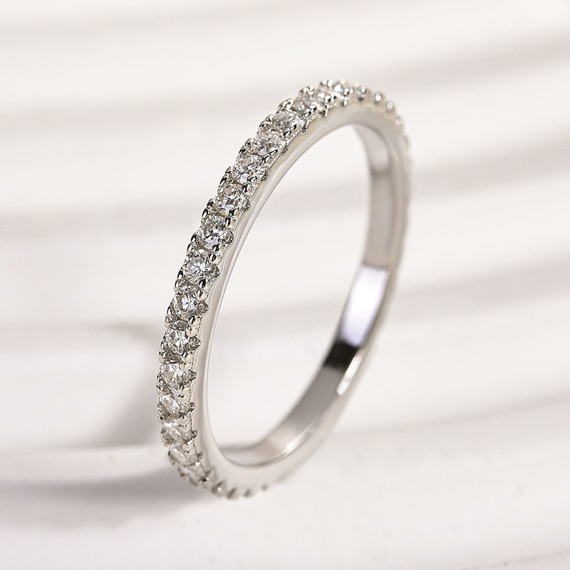 Louily Classic Full Eternity Thin Wedding Band For Women In Sterling Silver - louilyjewelry
