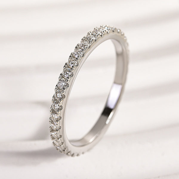 Louily Classic Full Eternity Thin Wedding Band For Women In Sterling Silver