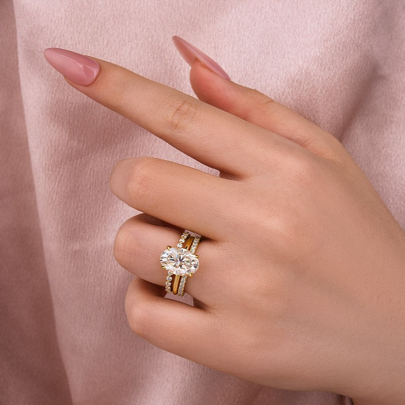 Moissanite Solitaire 4.0Ct Oval Cut Yellow Gold Women's Wedding Ring Set - louilyjewelry