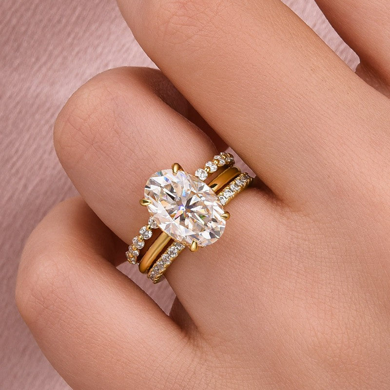 Moissanite Solitaire 4.0Ct Oval Cut Yellow Gold Women's Wedding Ring Set - louilyjewelry