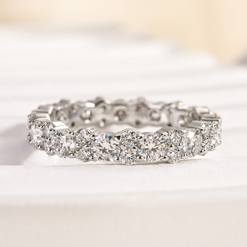 Louily Elegant Round Cut Full Wedding Band for Women In Sterling Silver - louilyjewelry