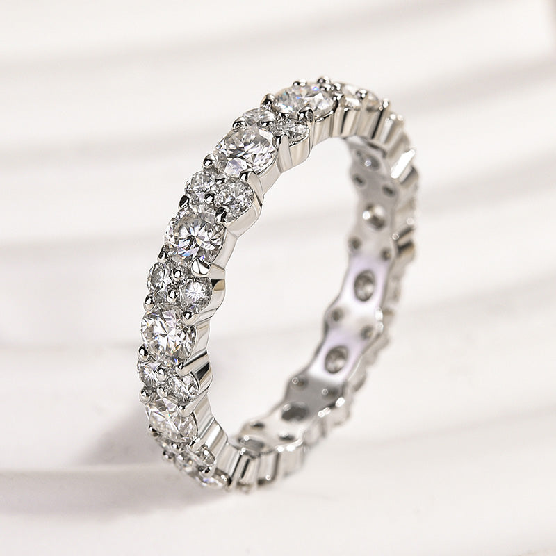 Louily Elegant Round Cut Full Wedding Band for Women In Sterling Silver - louilyjewelry