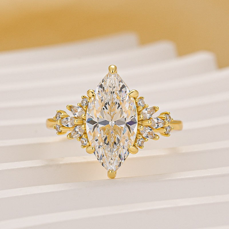 Vintage 3.0Ct Marquise Cut Engagement Ring Travel Ring In Sterling Silver - louilyjewelry