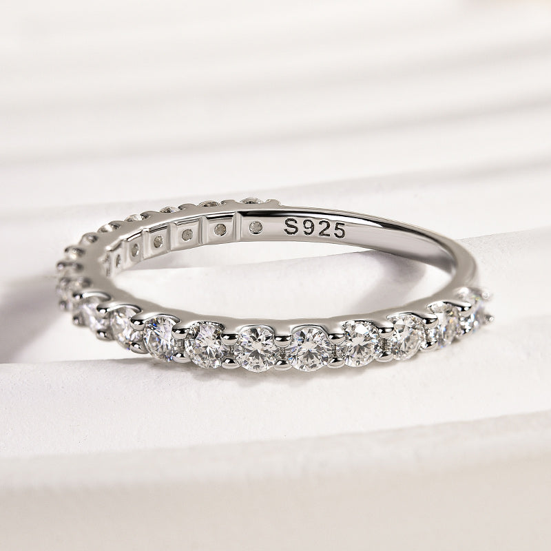 Louily Elegant Round Cut Eternity Wedding Band In Sterling Silver - louilyjewelry