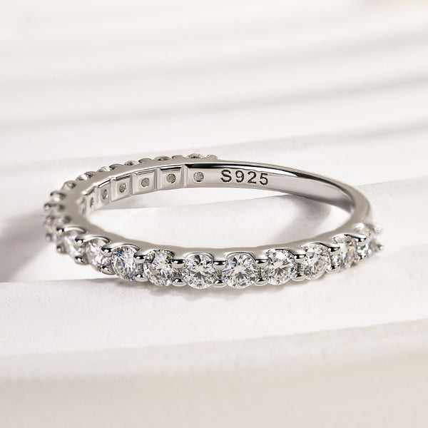 Louily Elegant Round Cut Eternity Wedding Band In Sterling Silver