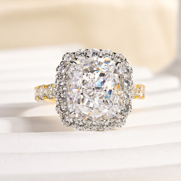 Louily Luxury Halo Crushed Ice Cushion Cut Engagement Ring