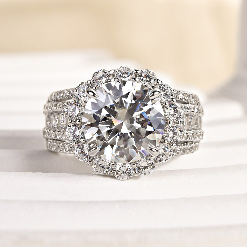 Louily Unique Halo Design Round Cut Engagement Ring In Sterling Silver - louilyjewelry