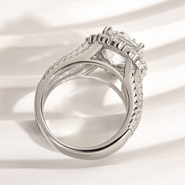 Louily Unique Halo Design Round Cut Engagement Ring In Sterling Silver