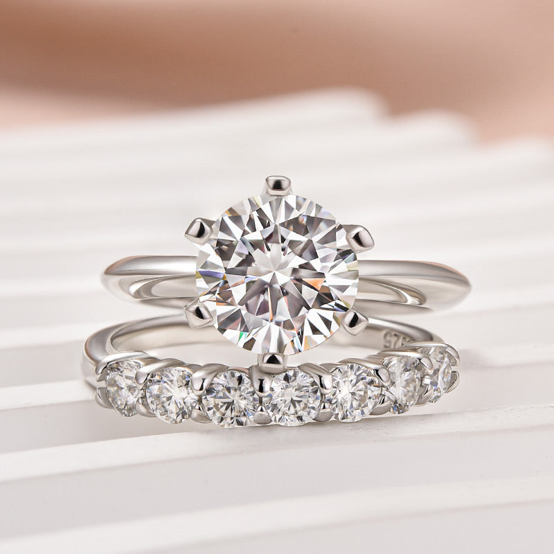 Louily Moissanite 2.0 Carat Dazzling Round Cut Wedding Ring Set - louilyjewelry