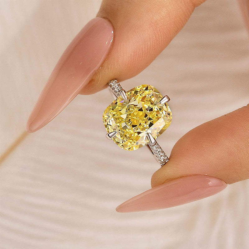 Louily Elegant 6.0 Carat Cushion Cut Yellow Sapphire Engagement Ring In Sterling Silver - louilyjewelry