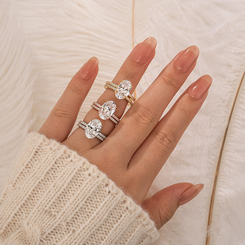 4.0 Carat Oval Cut Wedding Ring Set With Classic Half Wedding Band