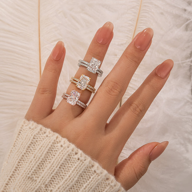 Louily 3.5 Carat Radiant Cut Wedding Ring Set In Sterling Silver