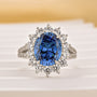 4.0Ct Halo Oval Cut Blue Stone Split Shank Engagement Ring In Sterling Silver - louilyjewelry