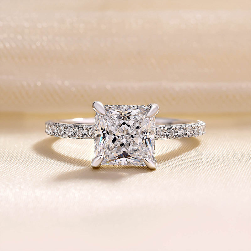 Louily Sparkle Square Princess Cut Engagement Ring For Women In Sterling Silver - louilyjewelry
