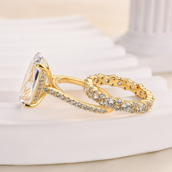 Louily Luxurious Yellow Gold Oval Cut Wedding Set In Sterling Silver