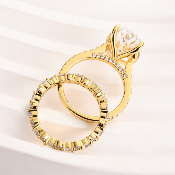 Louily Luxurious Yellow Gold Oval Cut Wedding Set In Sterling Silver