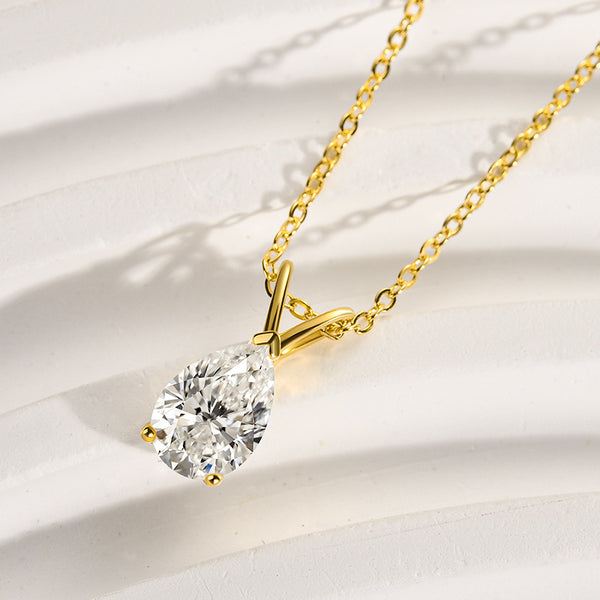 Louily Moissanite Classic Pear Cut Pendant Necklace