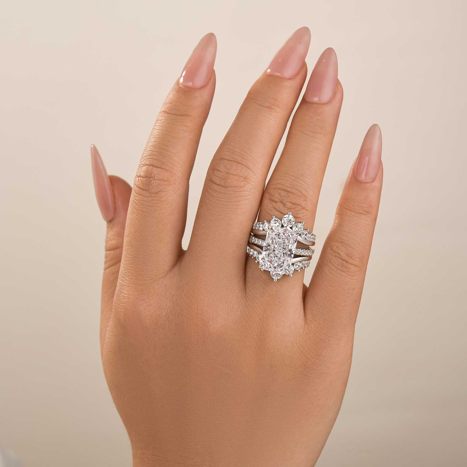 7.0 Carat Radiant Cut Insert Wedding Ring Set With Crown-Shaped Engagement Ring Enhancer