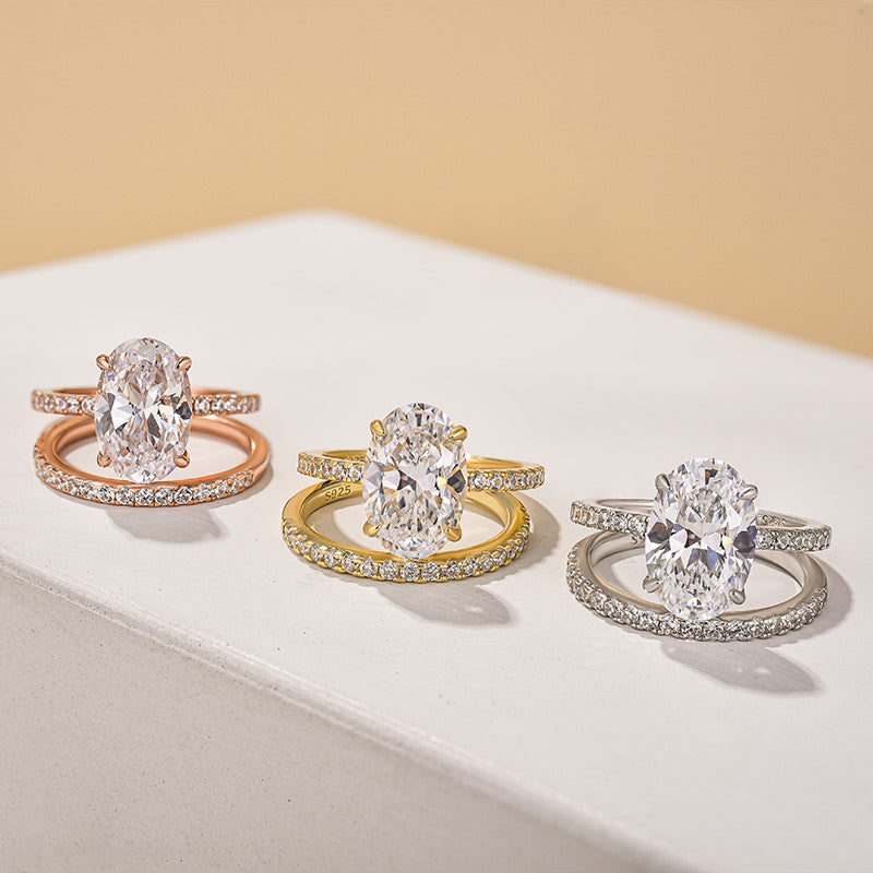 4.0 Carat Oval Cut Wedding Ring Set With Classic Half Wedding Band