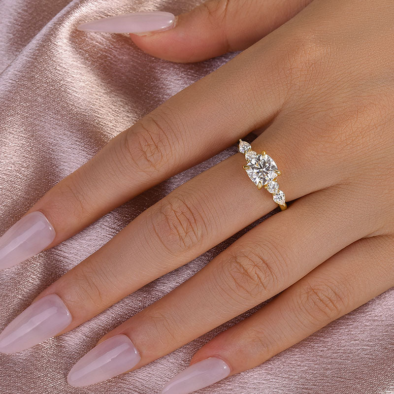 Louily Moissanite 2.0 Carat Cushion Cut Five Stone Engagement Ring - louilyjewelry